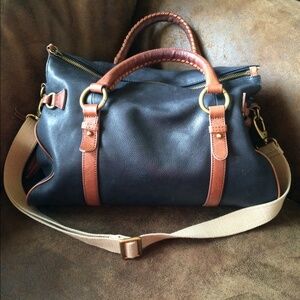 Elegant Black and Tan Leather Handbag